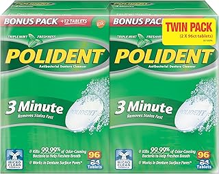 Improved Triple Mint Freshness - Polident Antibacterial 3 Minute Denture Cleanser 96 Tablets per Box (Pack of 2)