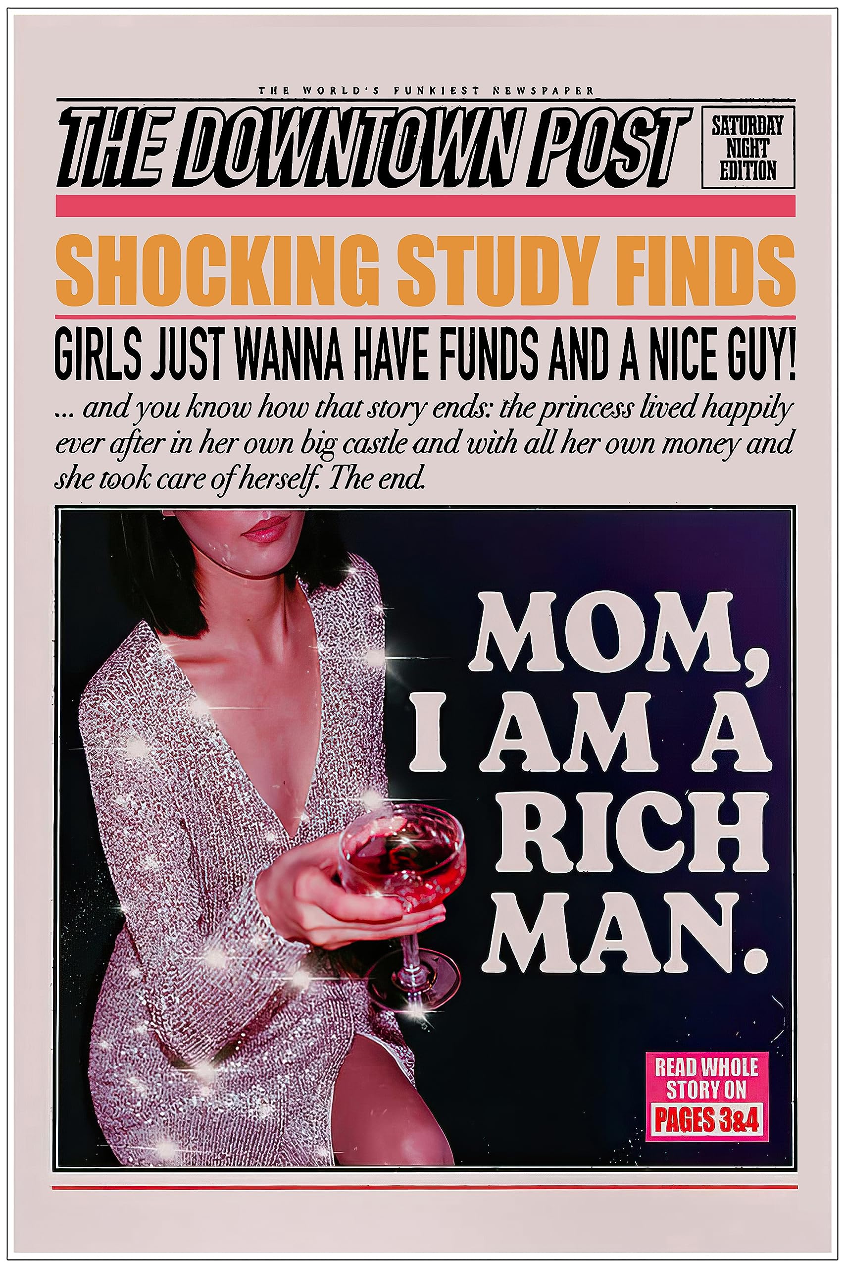 OsdfemFunny Modern Drinking Quote Hipster Wall Art Hot Girls Drinking Champagne Newspaper Headlines Groovy Poster Y2k Preppy Room Decor Living Room Bar Cart 16x24in Unframed