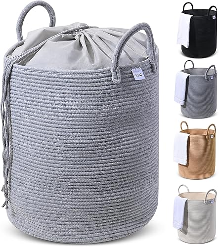 Cesta de cuerda para la ropa sucia con cubierta antipolvo, cesta de zapatos de algodón tejido para ropa, almacenamiento de mantas, juguetes,