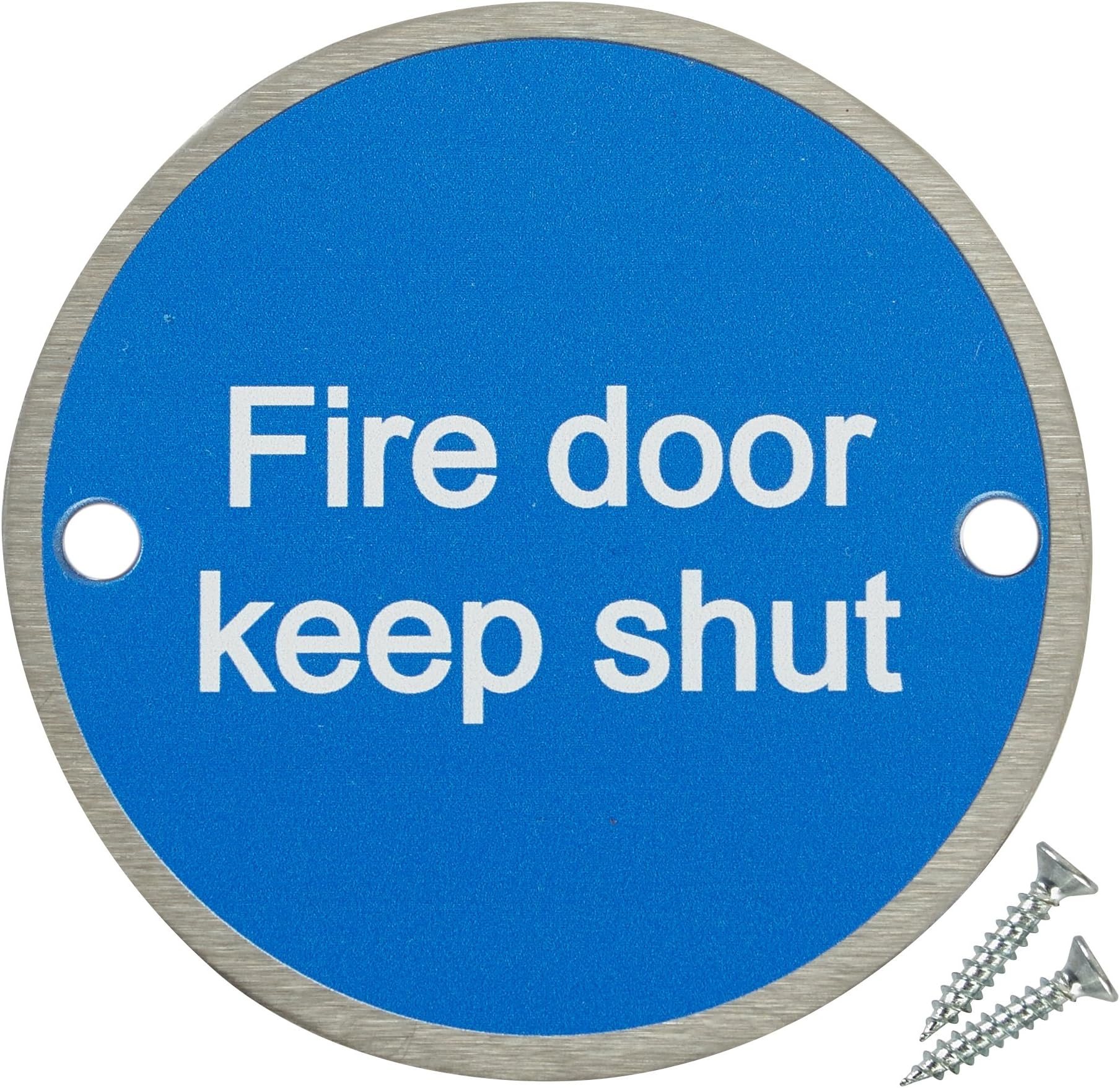 Pack of 20 Fire Door Keep Shut Sign - 76mm Disc – Stainless Steel Safety Sign - Fixings Included