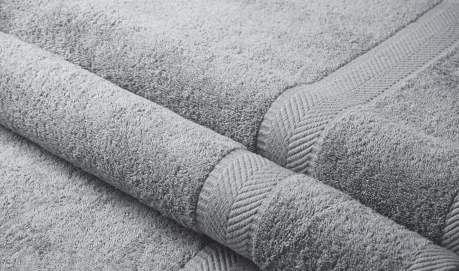 BY LORA Natural Terry Cotton Towels Sets, Bath Towels, Hand Towels and Washcloth Set - Silver, Set of 8
