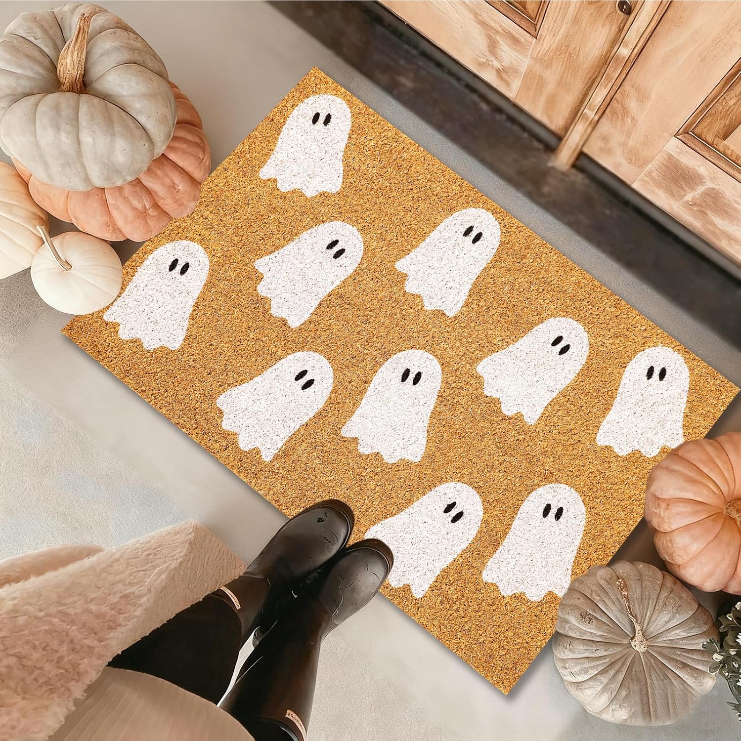 JarThenaAMCS Halloween Coir Welcome Doormat Natural Coir Floor Mat Non-Slip Entrance Door Rug for Indoor Outdoor Home Bathroom Decor, 16.5 x 29 Inch