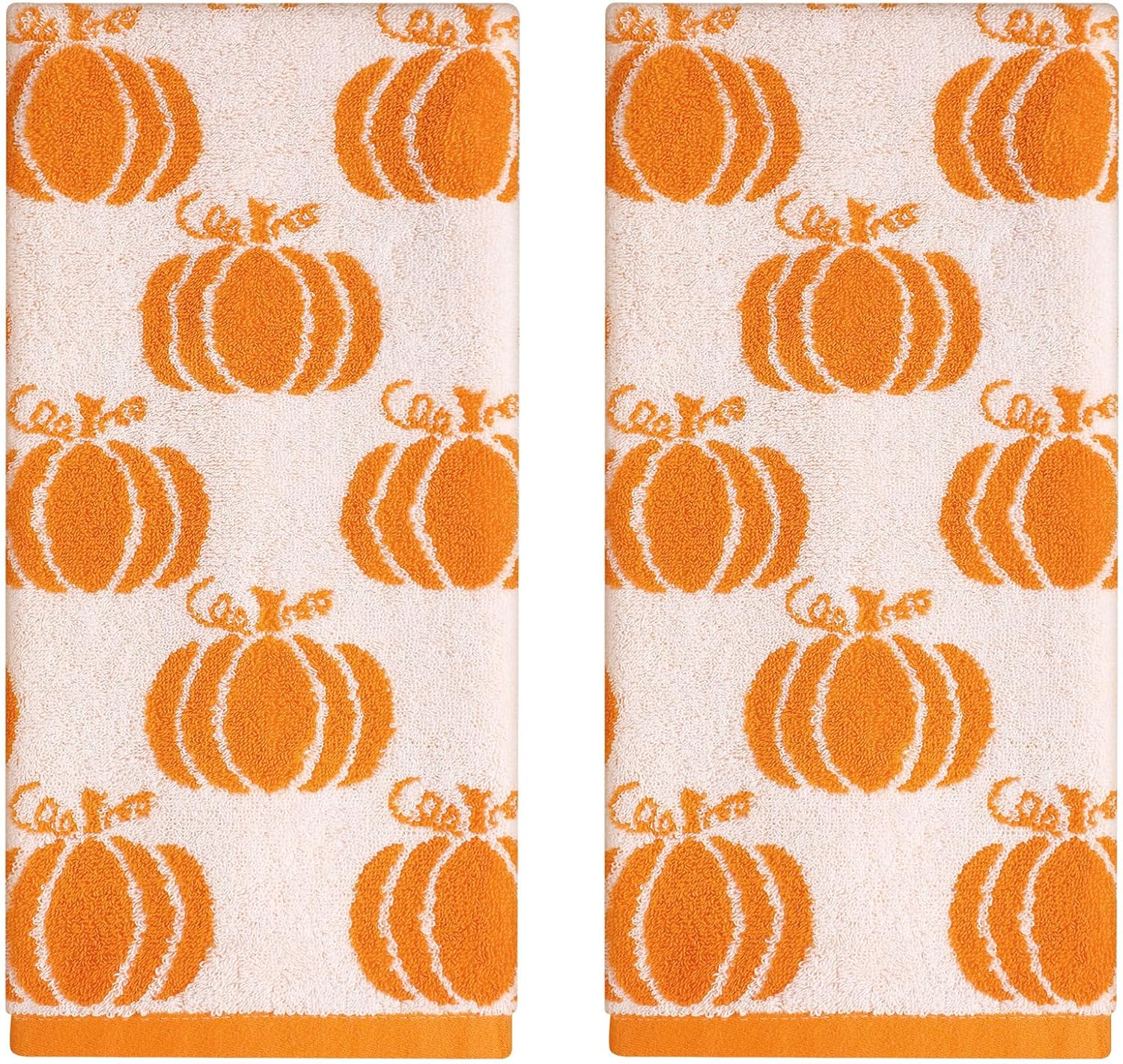 2 Pcs Fall Hand Towels Orange Leaves Thanksgiving Bathroom Towels 100% Cotton Highly Absorbent Soft Kitchen Dish Autumn Gifts for Holiday Decor Home Decorations, 29 x 13 Inch(Pumpkin) - Image 7