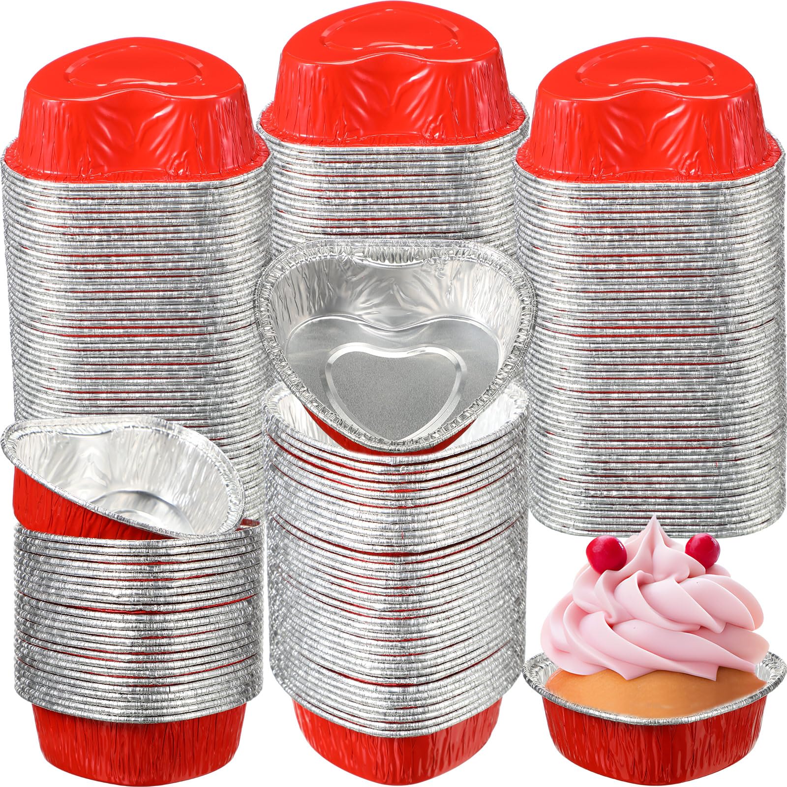 Heart Shaped Cake Pans Valentine's Day Aluminum Foil Cupcake Cups Mini  Heart Cake Liners Disposable Baking Tins for Wedding Anniversary Dessert  Quiche