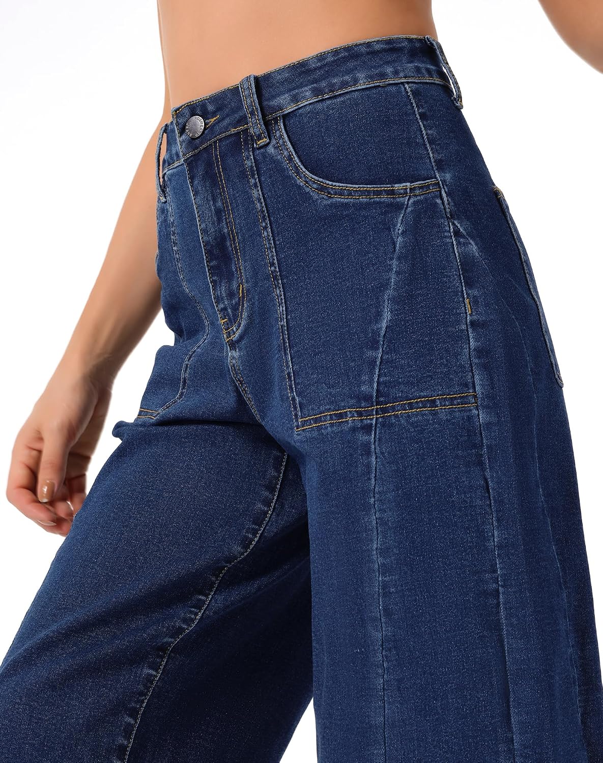 roswear Jean Shorts for Women Stretchy Wide Leg Bermuda Long Jorts with Large Pockets
