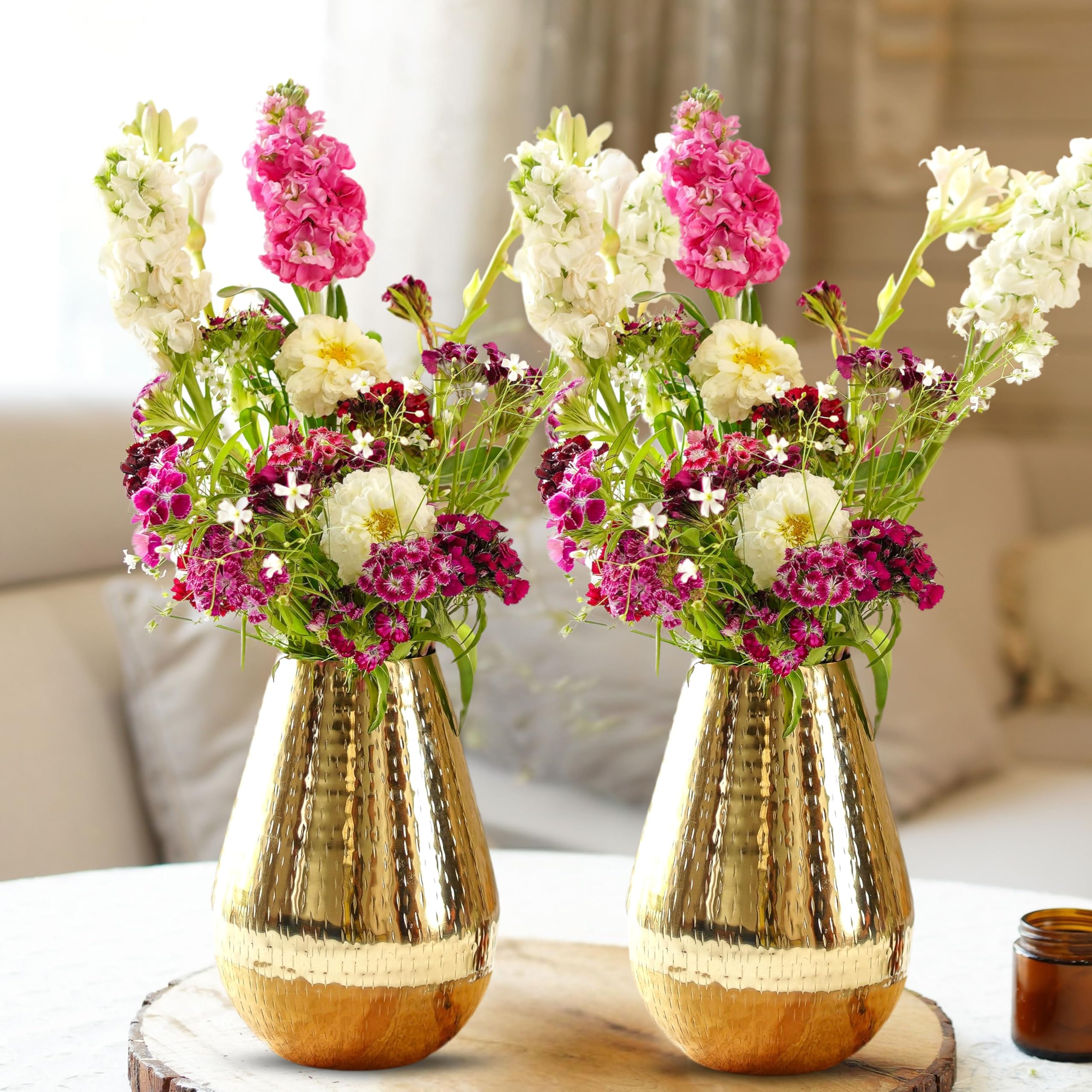 BEHOMA Golden Metal Vase - Rustic Home Decor -12