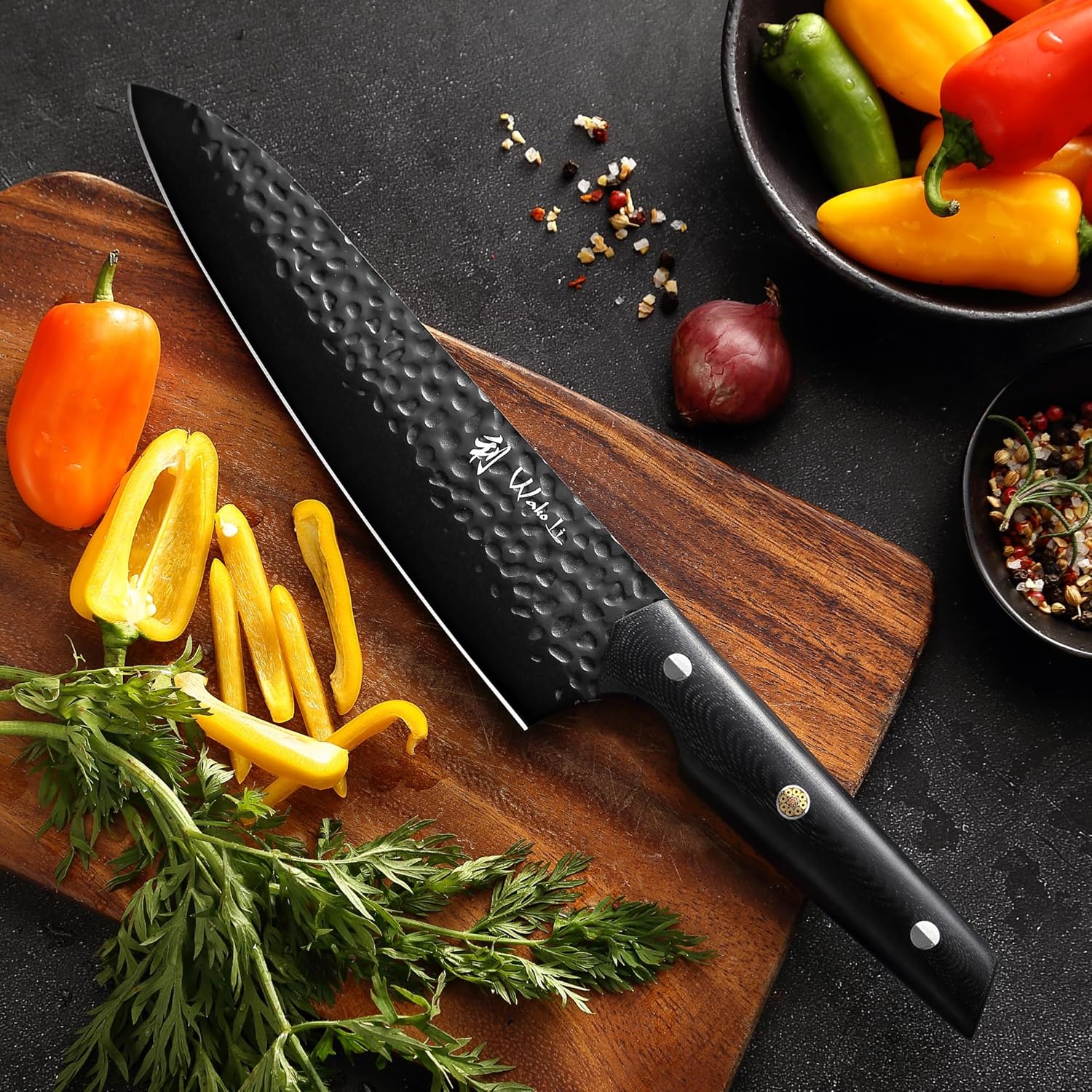 Wakoli Yugen Chef Knife – 7.9-Inch Professional Kitchen Knife | 5Cr15MoV Stainless Steel Blade with Black Titanium Coating | Ergonomic G10 Handle | Chef’s Knife in Gift Box