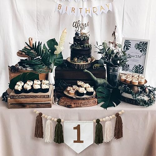 Miniatura 4 de Cartel para silla alta de primer niño, guirnalda de hilo con borlas, decoración de primer cumpleaños de bosque, guirnalda de pastel de aventura,