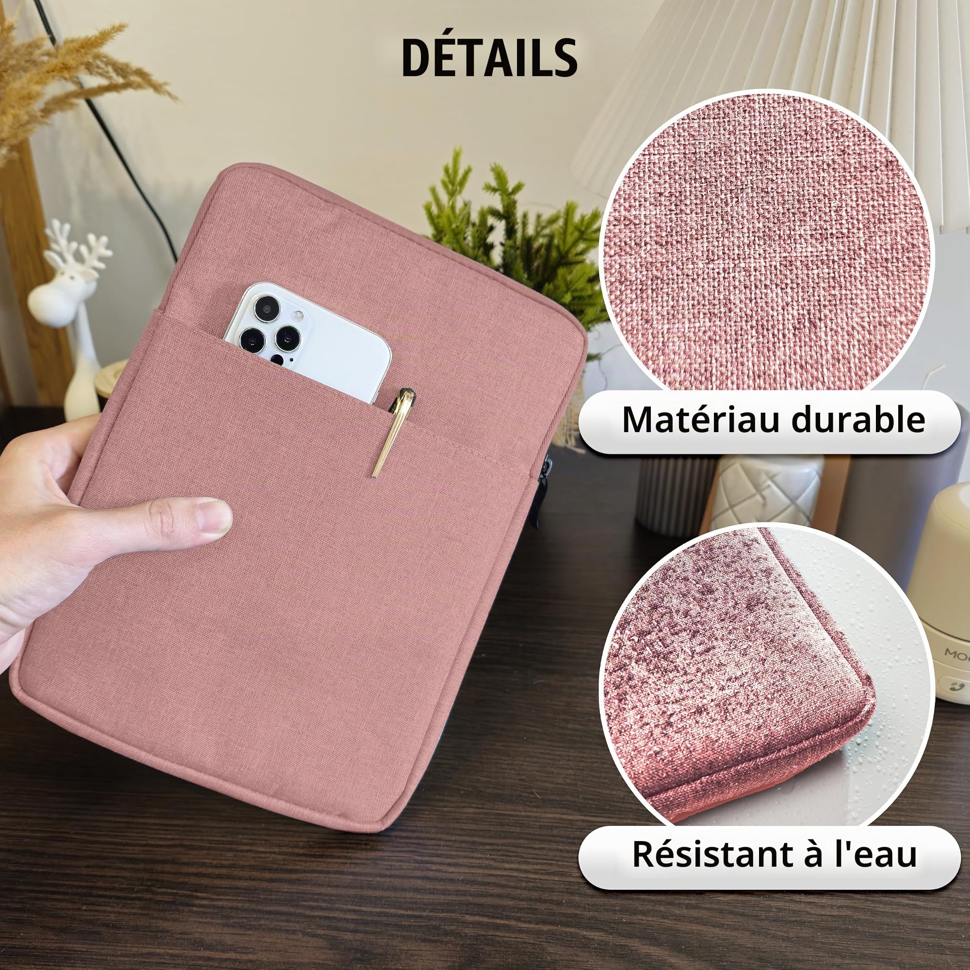 MyGadget Pochette Nylon pour Tablette jusqu'à 11 Pouces - [ 26 x 19,5 cm ] Protection pour p.ex. iPad, Samsung Galaxy Tab A7 - Rose