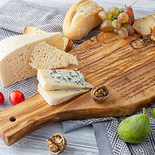 Miniatura 5 de Tabla de charcutería de madera de olivo con asa, tabla de queso de receta hecha a mano, tablero grabado de recetas personalizadas, regalo perfecto