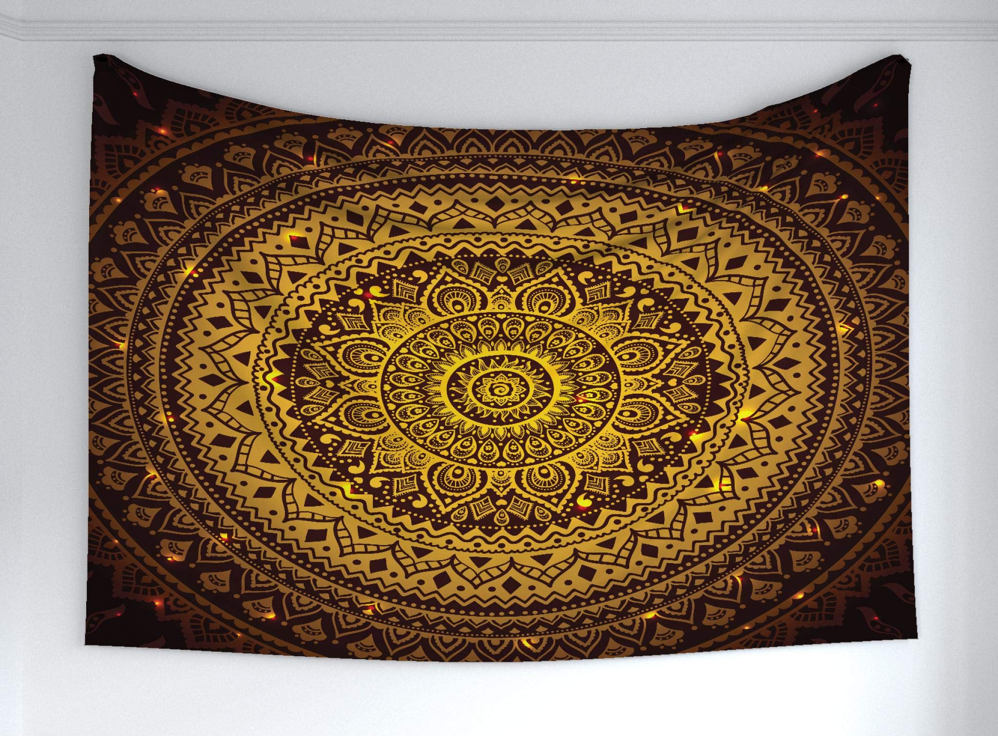 Ambesonne Mandala Tapestry, Mandala Pattern in Dark Colors Antique Style Illustration Symmetrical, Fabric Wall Hanging Decor for Bedroom Living Room