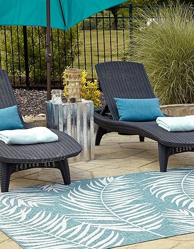 Miniatura 2 de Unique Loom - Tapete de la colección Outdoor Botanical, diseño de palmera (4.1 pies x 6.1 pies, rectangular, color aguamarina claromarfil)