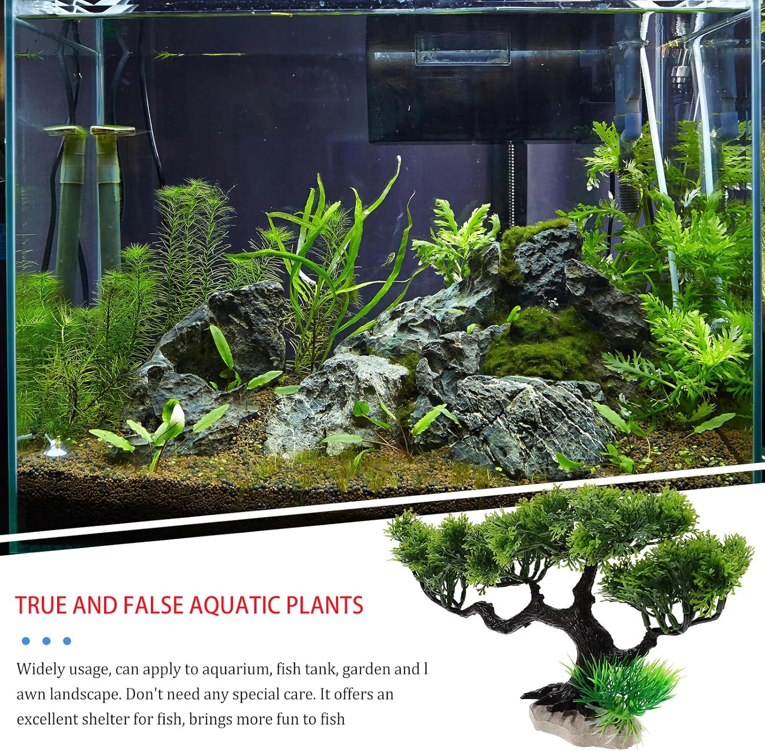 NUOBESTY Realistic Pine Tree Aquarium Decor, Large Fish Tank Ornament Artificial Plant for Freshwater and Saltwater Tanks, 12x7x3 Inch Lifelike Bonsai Style