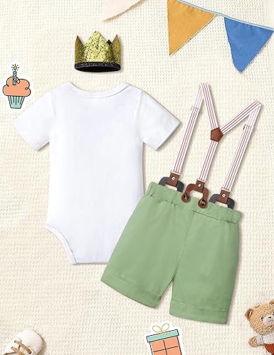 Miniatura 5 de DONWEN Traje de primer cumpleaños para bebé niño Mr Onederful con corbatín + pantalones cortos con tirantes + sombrero de fiesta