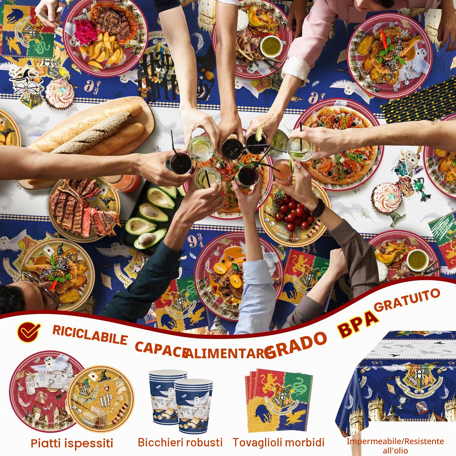 Decorazioni per Feste di Compleanno Harry: Decorazioni di compleanno Wizard per Bambini - 16 Ospiti Stoviglie per Decorazioni di Compleanno di Mago - Harry Decorazione per Feste a Tema