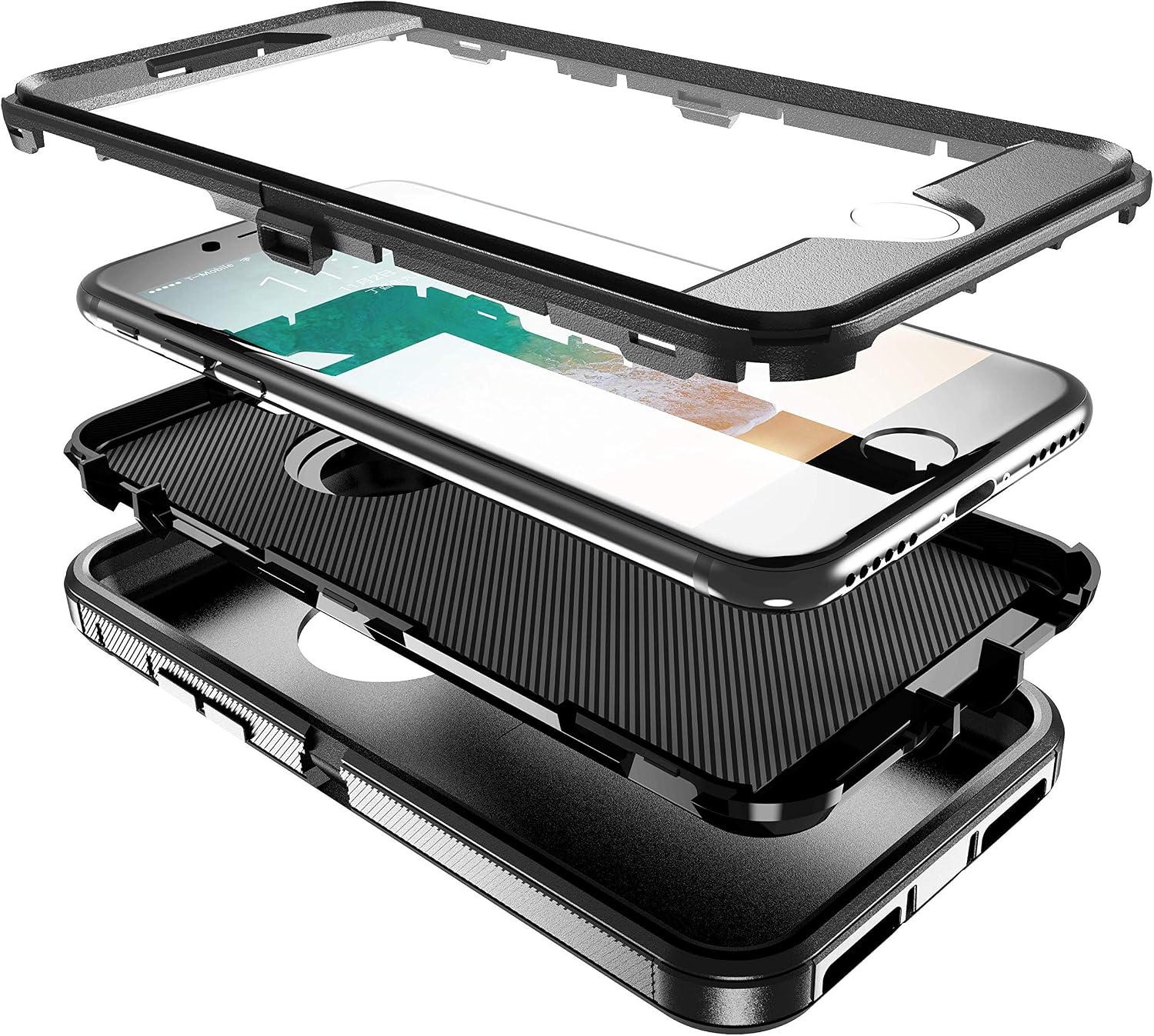 MXX for iPhone 8 Heavy Duty Case with Screen Protector [NO Belt Clip] [3 in 1 Layers Protective] Rugged Rubber Shockproof Protection Cover for Apple iPhone 7 / iPhone 8 - (Black)