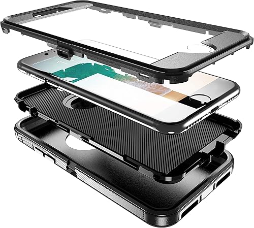 Miniatura 3 de MXX Funda resistente para iPhone 8 con protector de pantalla sin clip para cinturón 3 en 1 capas de protección cubierta de protección de goma