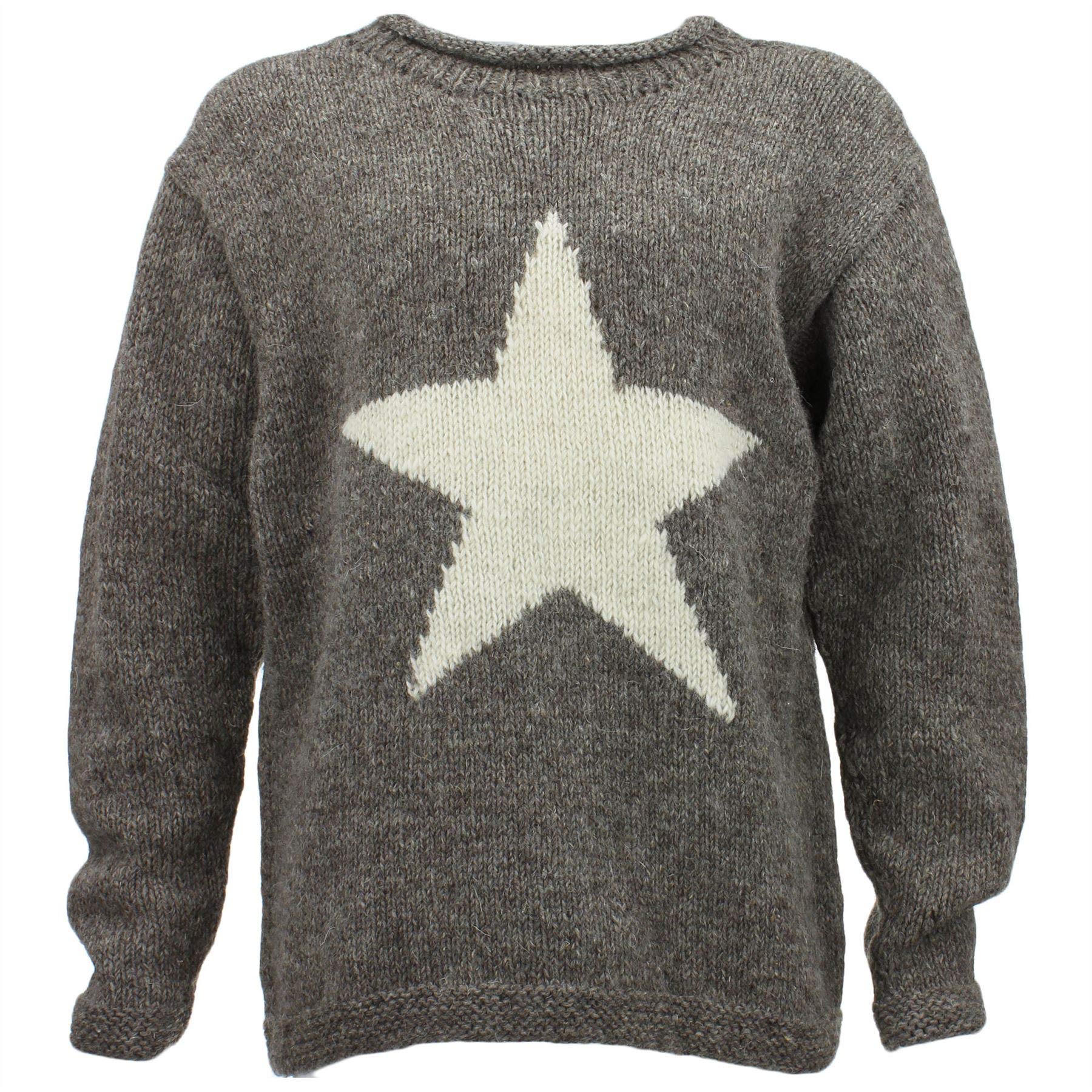 Loud Jumpers Wool Knit Star Jumper Grey Cream - XL