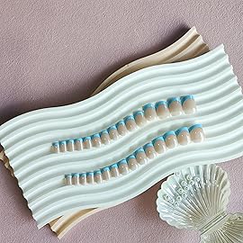 Sky Blue French Tip Press on Nails Short Square Nails Press ons French Tip Glue on Nails for Women DIY Acrylic French Nails Short Gel Nails, Natural Thick Extra Short French Fake Nails 30Pcs 15 Sizes