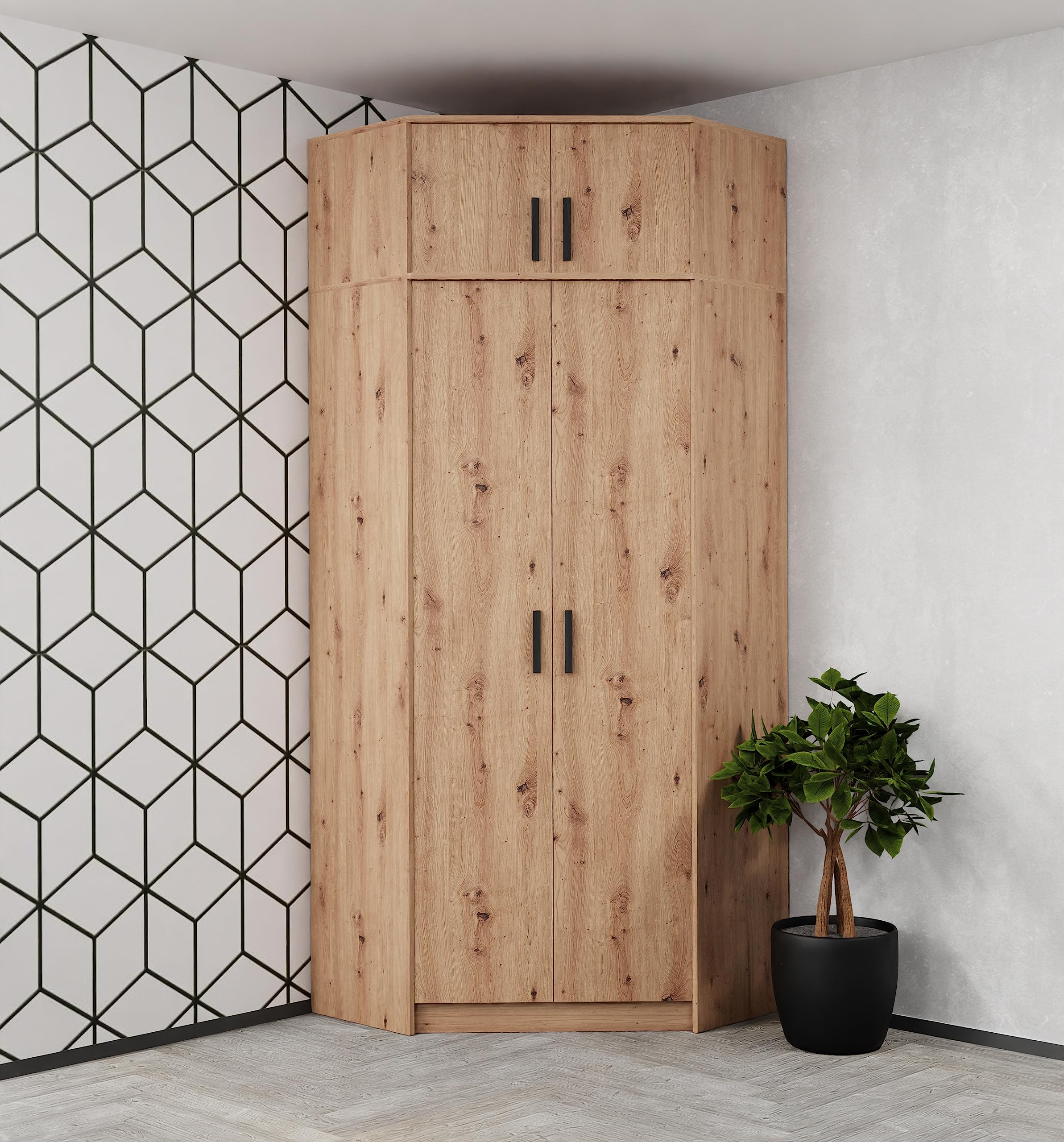 Eckkleiderschrank Gustavo mit Schrankerweiterung 40 cm für Schlafzimmer und Kinderzimmer - Artisan Eiche 91x195x91 cm