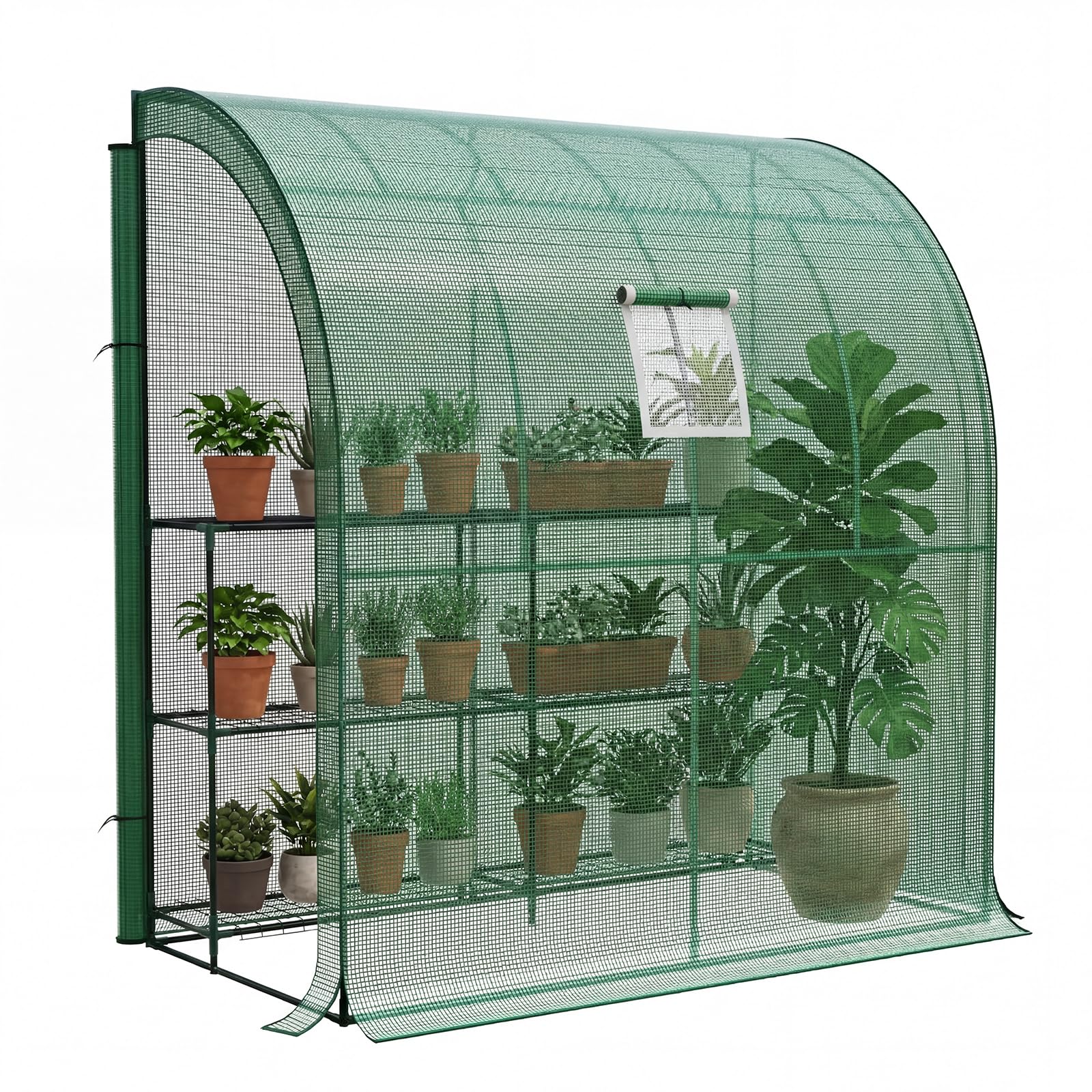 LARMNEE Serre Adossée, Serre à Tomates, avec Bâche PE à Fermeture à Glissière sur Les Côtés, 200 x 100 x 210 cm, Cadre Métallique, pour Fleurs, Légumes, Balcon, Plantes, Terrasse, Vert EGN72GH02