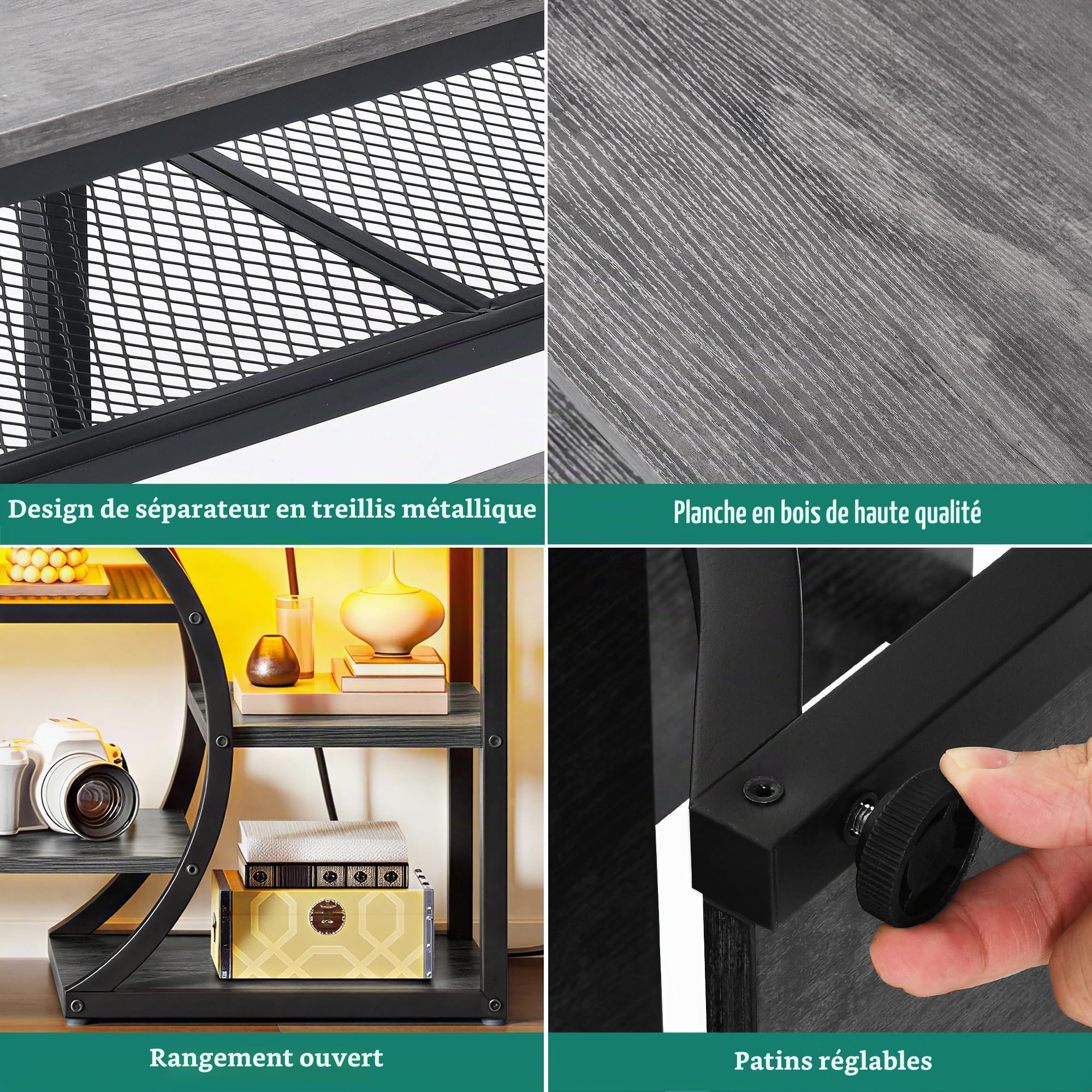 YITAHOME Meuble TV sur Pied de 160 cm avec 2 Prises AC et 2 USB pour téléviseur jusqu'à 70" avec 7 LED RVB 22 Modes d'éclairage Centre de Divertissement pour Salon et Chambre à Coucher Gris Rustique