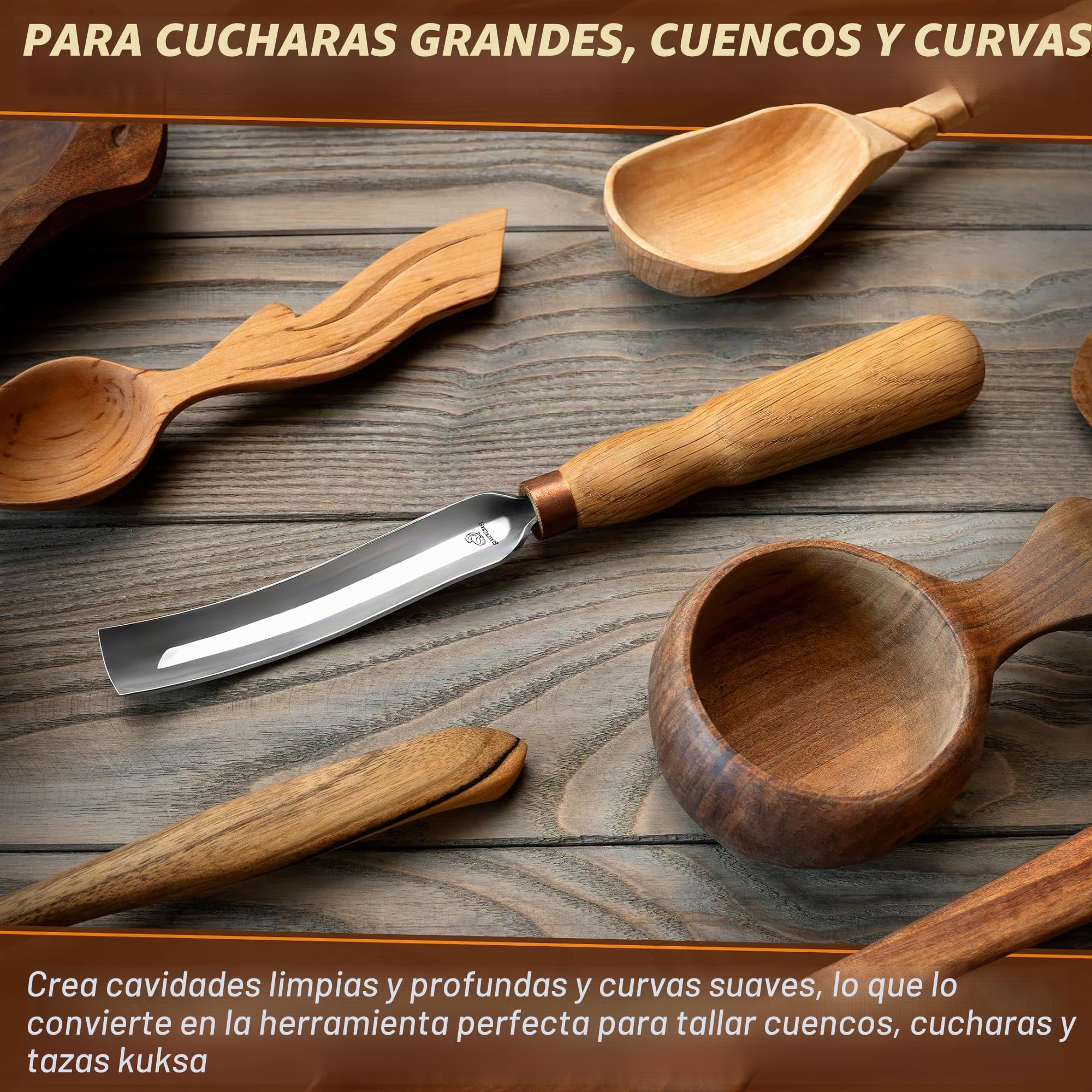 BeaverCraft Gouge Tallado Madera 7L/22 – Herramientas Tallado Cucharas, Cinceles, Gouge para Cuencos, Cincel Curvado, Cuchillo Whittling para Cucharas