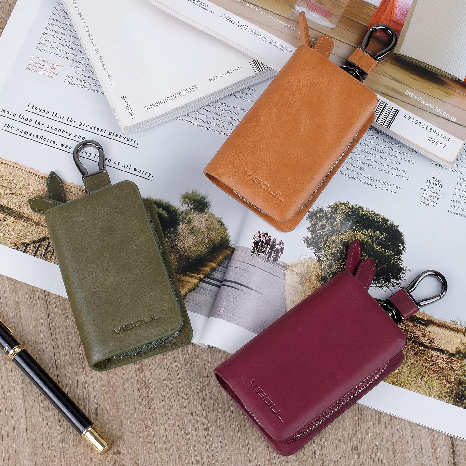 [VISOUL] スマートキーケース 2個収納 キーケース 本革 レザー スマートキー スマートキーカバー ケース キーホルダー キーレス レディース メンズ カラビナ付き車の鍵が 入る キー ケース スマートキー 車キーケース