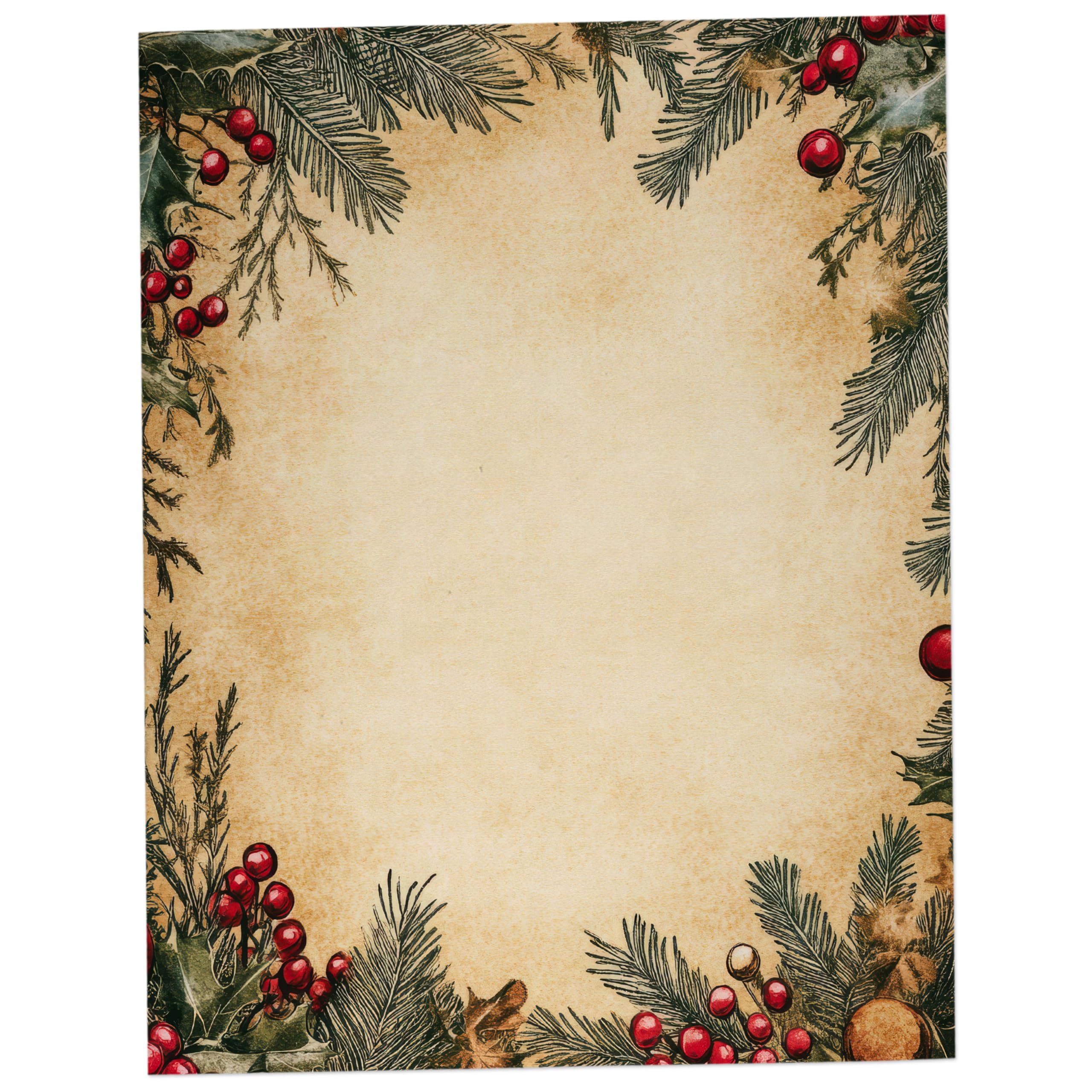 Vintage Pine & Berries Christmas Stationary Paper 8.5 x 11-60 Sheets Holiday Letter Paper