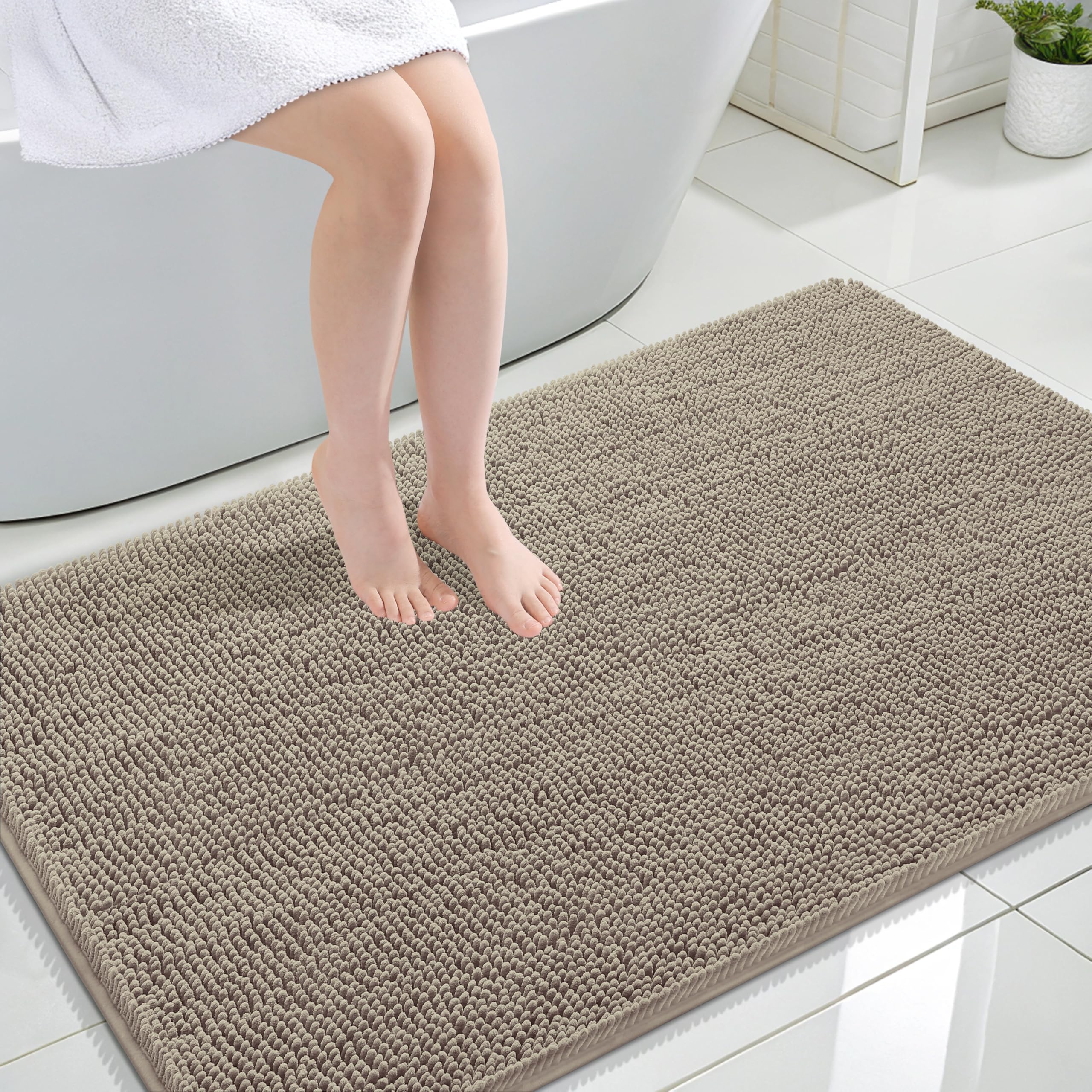 OLANLY Large Bathroom Rugs 44x32, Extra Soft Absorbent Chenille Bath Rugs | Warm Taupe, Quick-Drying Rubber Backing, Machine Washable Bath Mat for Bathroom Floor, Tub and Shower, Home Decor Accessories