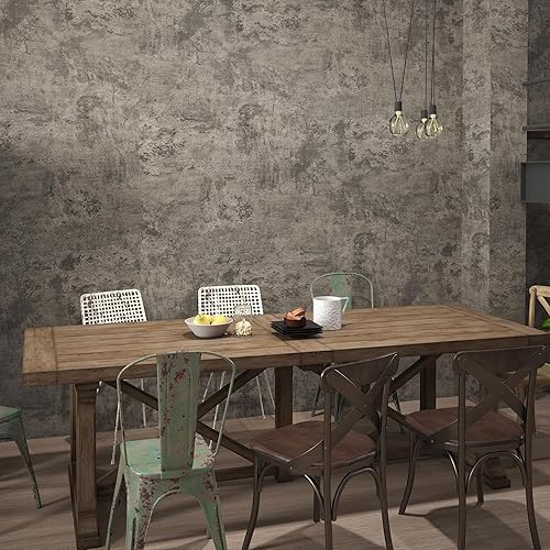 Miniatura 8 de Rollo grande extra ancho de 48 x 354 pulgadas, papel tapiz de hormigón grueso marrón claro y gris 3D, papel de contacto de hormigón gris industrial
