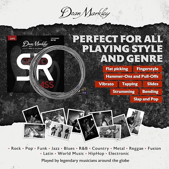 Dean Markley SR2000 Stainless Steel 5-String Bass Guitar Strings, 48-128 Medium, Long Lasting Tone, Made in USA