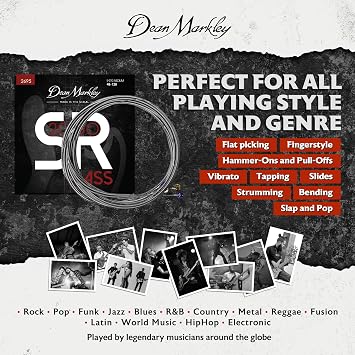 Dean Markley SR2000 Stainless Steel 5-String Bass Guitar Strings, 48-128 Medium, Long Lasting Tone, Made in USA