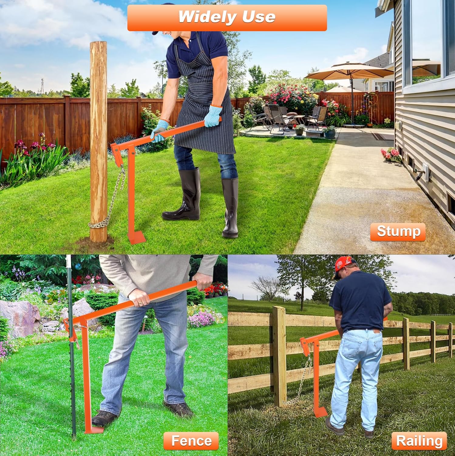 T-Post Puller, Heavy Duty Fence Post Puller with 52'' Lifting Chain & T Post Puller Plate, Labor-Saving Post Puller for Round Fence Posts T Stakes Sign Post & Tree Stump
