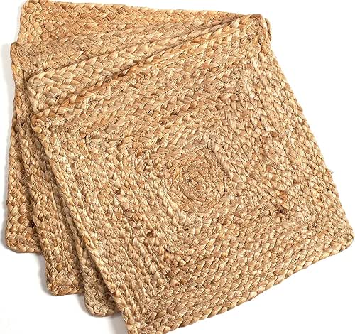 Jute Braided Placemats: 13x13-Inch (Set of 4) Reversible Farmhouse Vintage