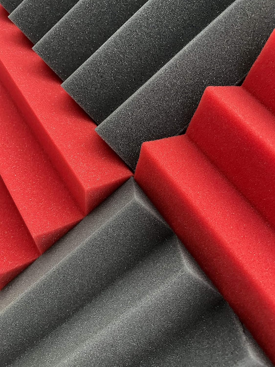 2x12x12 (12 Pk) RED/CHARCOAL Acoustic Wedge Soundproofing Studio Foam Tiles