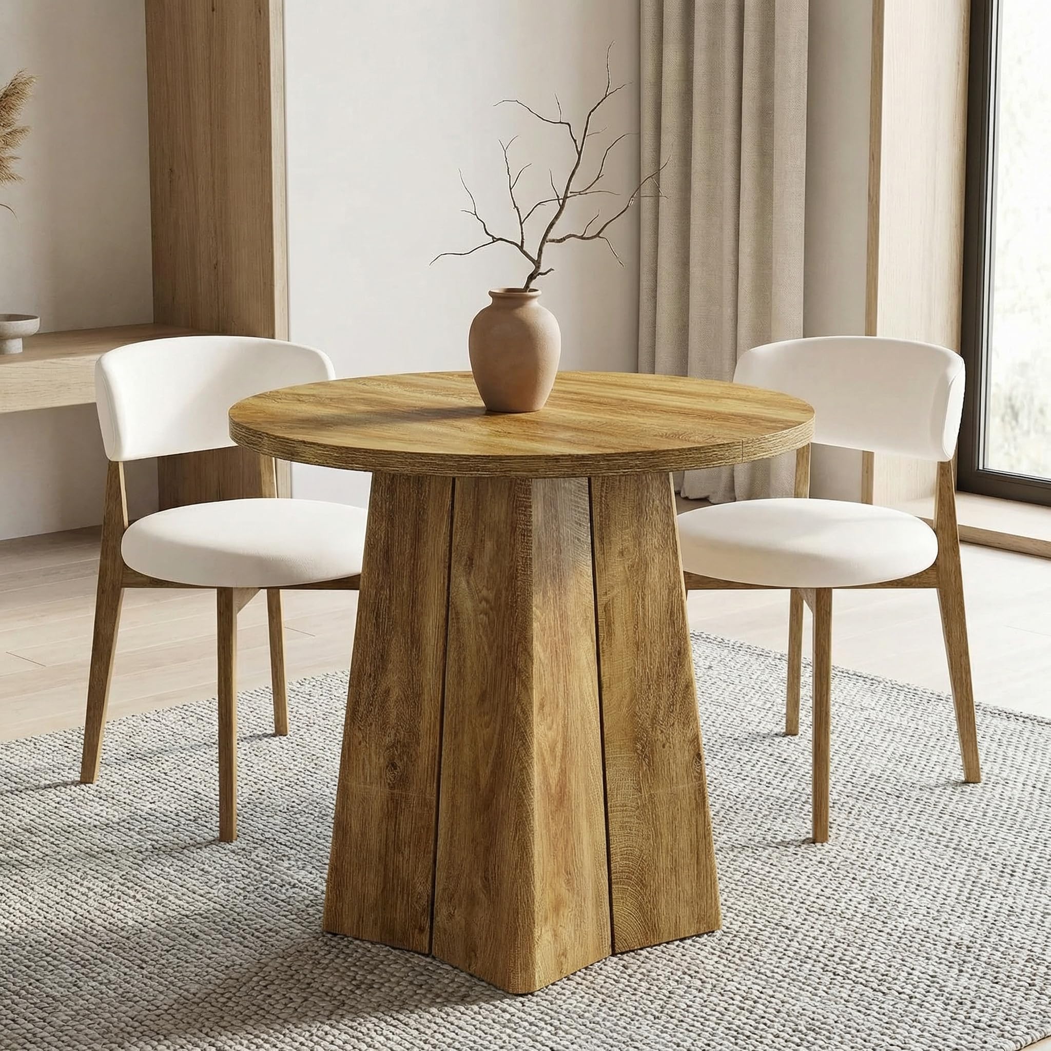 Tribesigns Table à Manger Ronde pour 4 Personnes, 80 x 80 x 75 cm, Style Ferme, Table de Salle à Manger avec Socle Robuste pour Salon et Cuisine, Marron Rustique