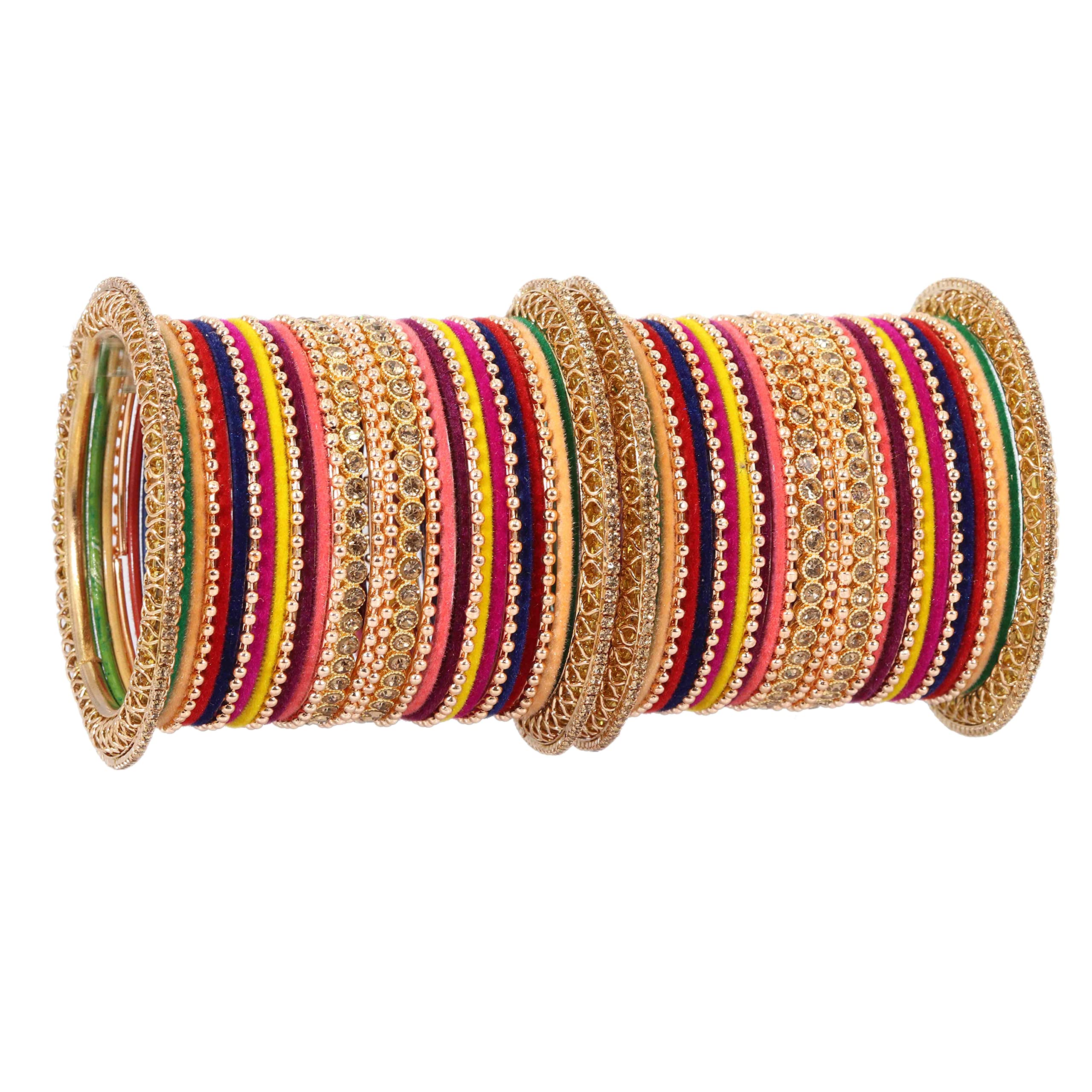 NMII Non-Precious Metal with Base Metal and Studded with Zircon Gemstone or Rosegold Ballchain Glossy Finished Traditional Bangles/Chuda set for Women and Girls, (Multi_2.6 Inches), Pack Of 60 Bangles (B0BWW9YX9V) Amazon Price History, Amazon Price Tracker