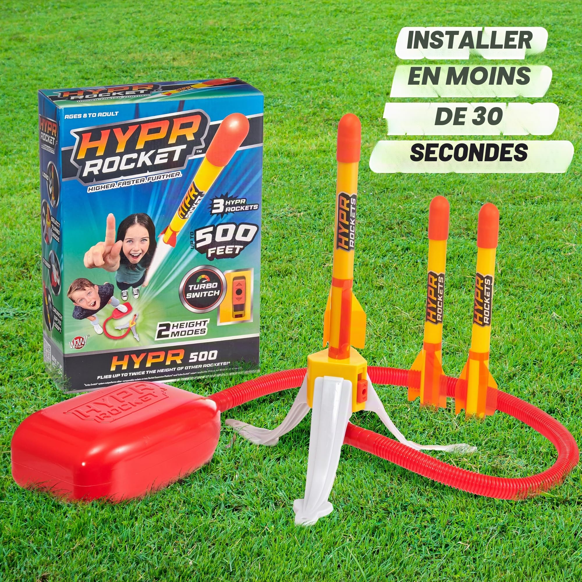 BANDAI Hypr Rocket Jump 500 Lanceur de fusées - Wow Stuff 3 - WS01400 Multicolore - Volez Plus Haut, Plus Vite, Plus Loin. Atteignez de Nouvelles hauteurs Incroyables avec HYPR Rocket !