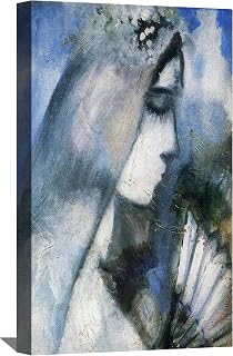 Marc Chagall Painting Wall Art Bride with A Fan Canvas Art Framed for Bedroom Livingroom Office