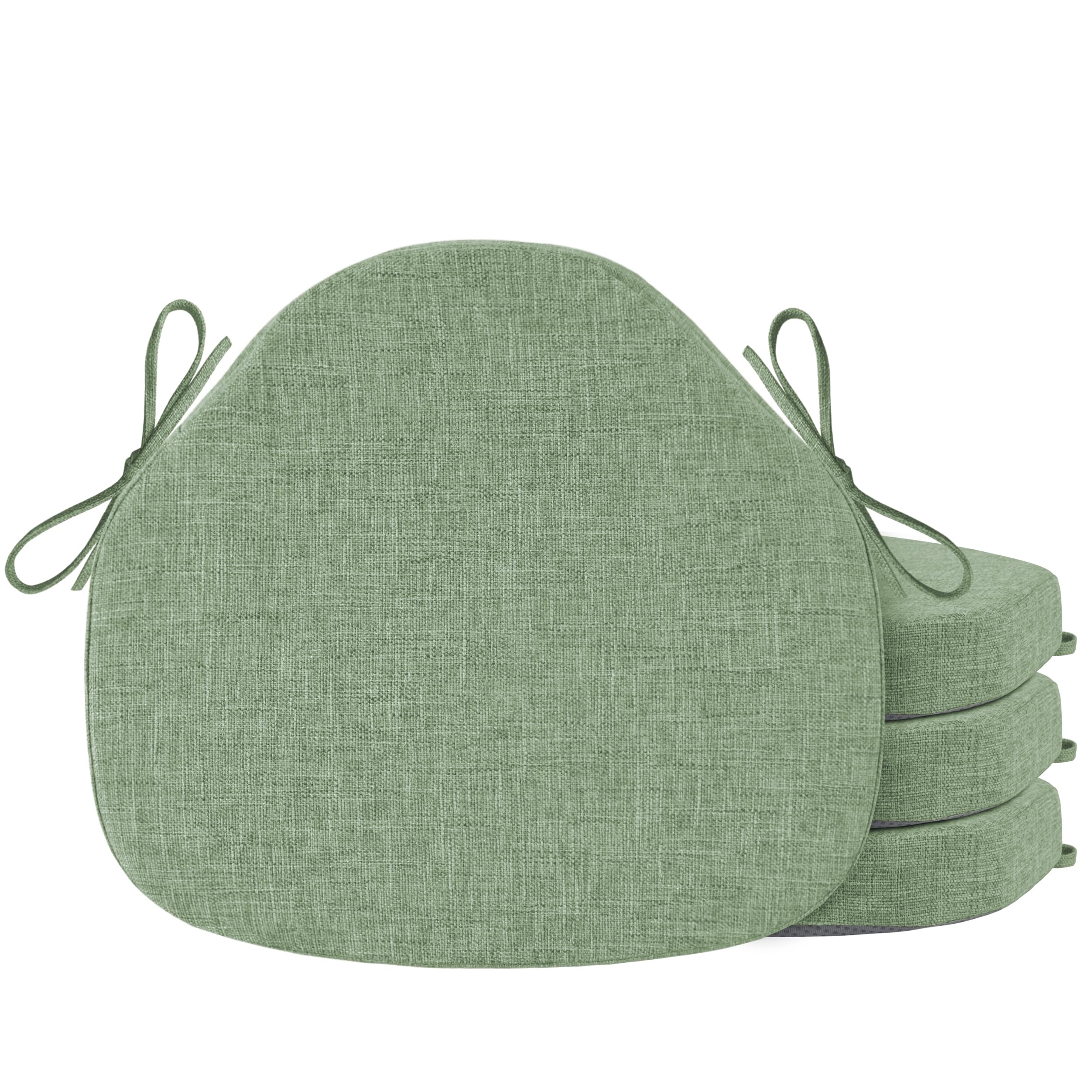 Cojines para silla de comedor OVOV: pack de 4 asientos con lazos en verde salvia y 42x39,5 cm