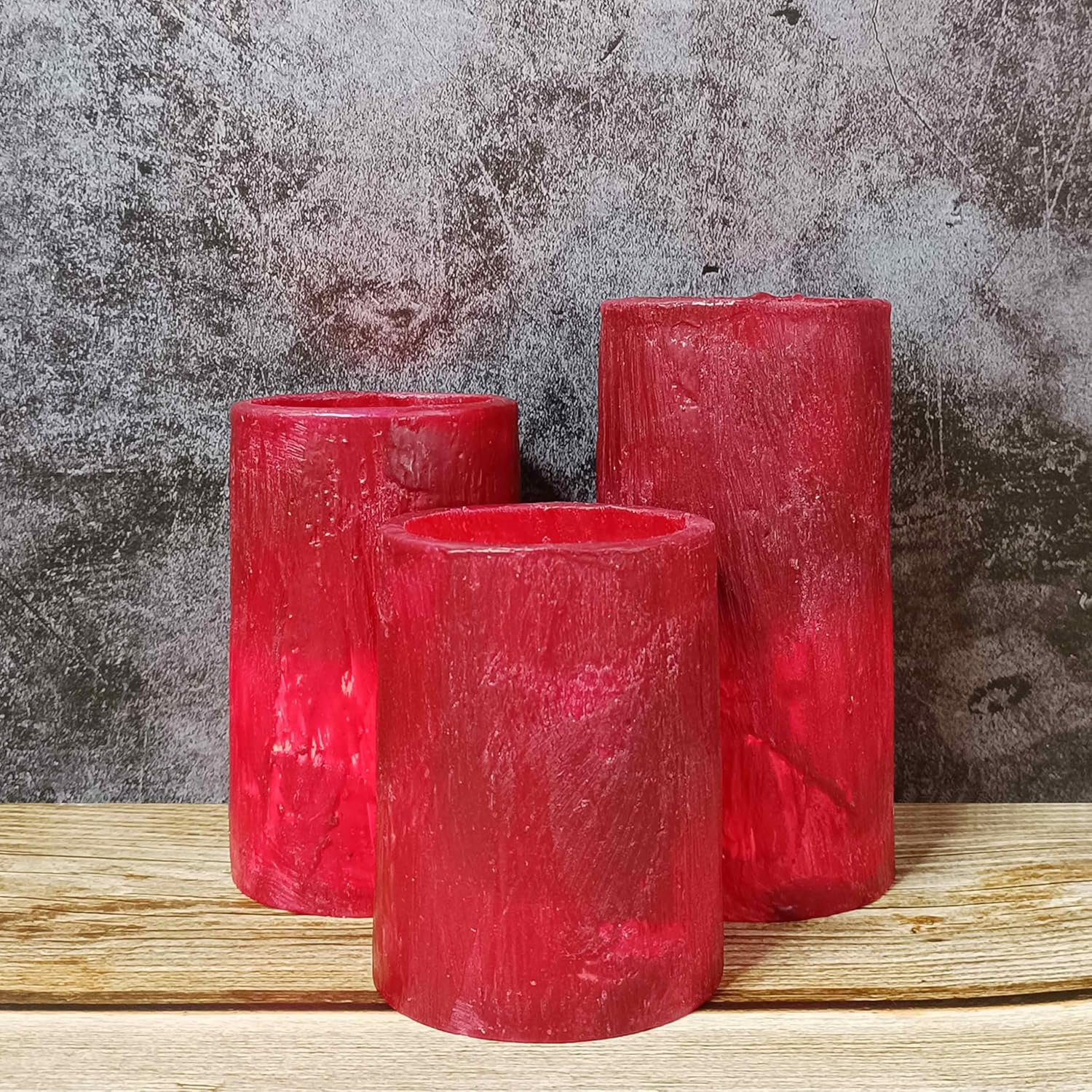LED Pillar Candles Battery Operated 3.86" 4.7" 5.8" Set of 3 Red Hand-Poured Real Wax Flameless Candles 10-Key Timer Remote and Flicker Mode for Home Decor Wedding Party