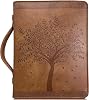 Angel Treasures’ Bible Cover with Engraved Tree of Life Design| Genuine Faux PU Leather Book Protector Case with Handle, Zipper, Pockets & Pen Slots