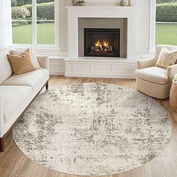 6ft Round Area Rug Living Room Rugs - 6x6 Washable Neutral Modern Abstract Soft Thin Rug Indoor Floor No Slip Rug Carpet for Bedroom Under Dining Table Home Office Decor - Dark Brown
