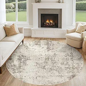 6ft Round Area Rug Living Room Rugs - 6x6 Washable Neutral Modern Abstract Soft Thin Rug Indoor Floor No Slip Rug Carpet for Bedroom Under Dining Table Home Office Decor - Dark Brown