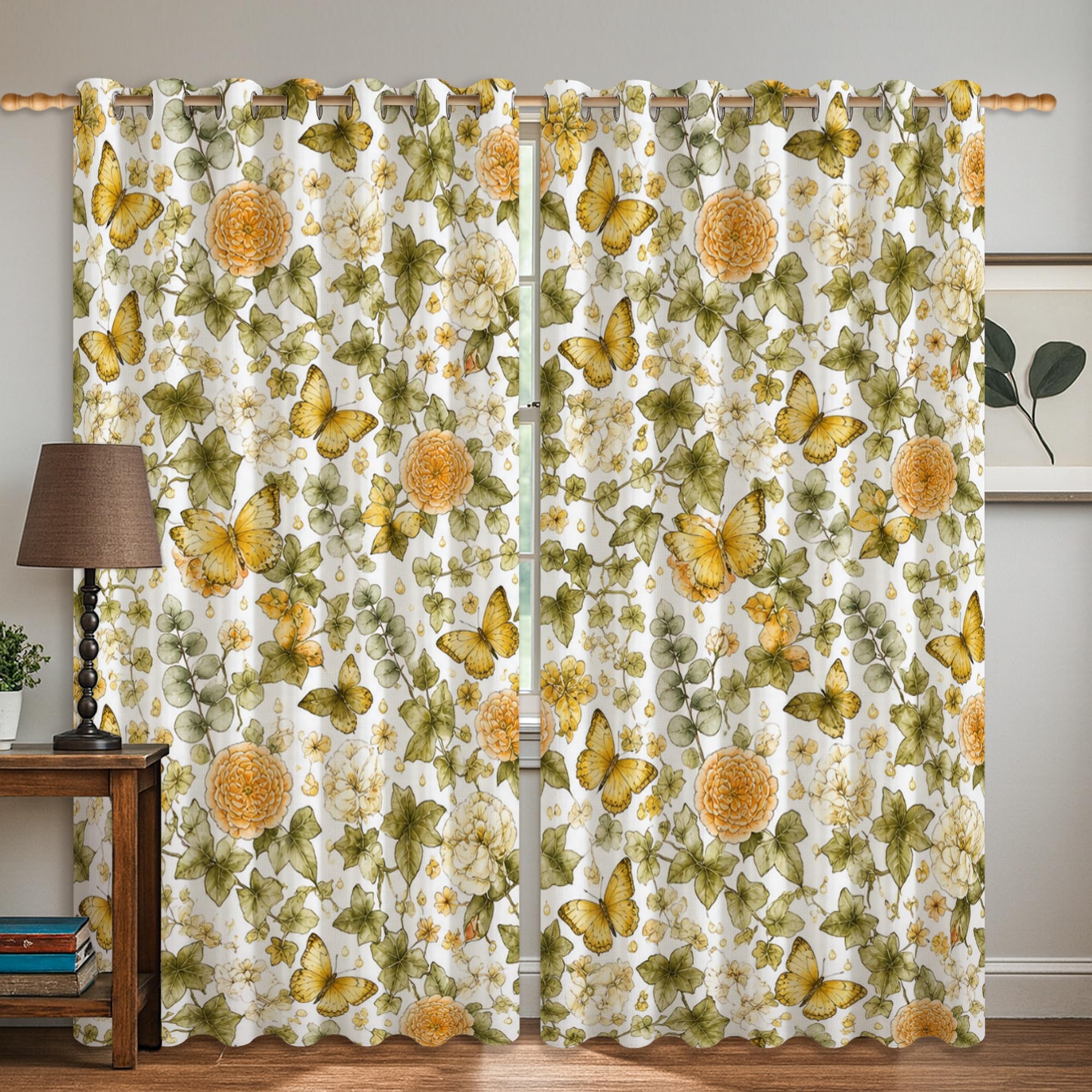 Rideaux occultants à motif fleurs jaunes 132x183 cm pour la chambre