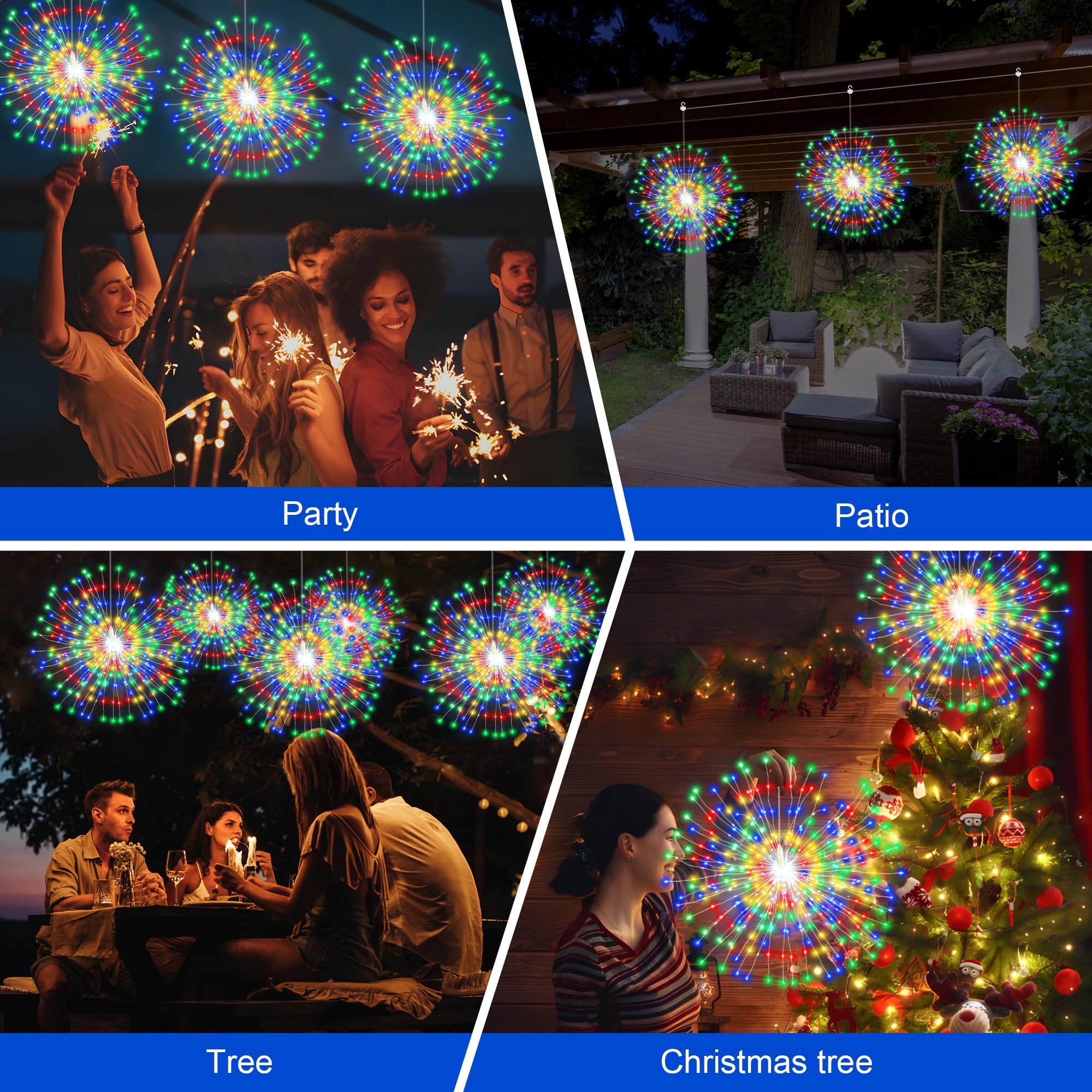 Solar-Feuerwerk-Hängeleuchte, 3-in-1, 600 LEDs, Weihnachtslicht für den Außenbereich, mit USB, wiederaufladbar, 8 Modi, wasserdicht, Solar-Lichterkette für Pavillon, Hof, Party, Hochzeit, Dekorationen