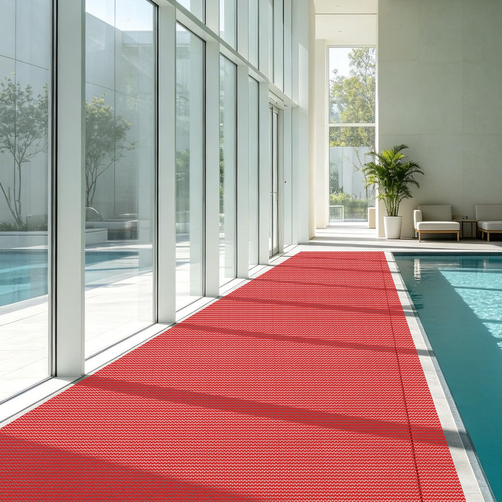 Alfombra antideslizante roja de 120x140 cm para entornos seguros y secos en la piscina