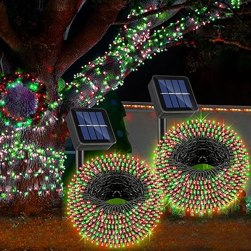 Enhon Paquete de 2 tiras de luces solares de Navidad para exteriores, impermeables, 33 pies, 100 luces LED de Navidad con 8 modos de iluminación,