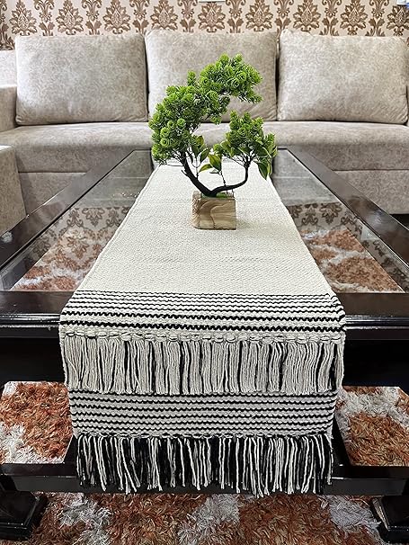 GLEAM Oragnic Cotton Handmade - The Design of Dining Table Runner Mat Soft Runner for Living Room, Bedroom, Kitchen, 14 x 60 Inch
